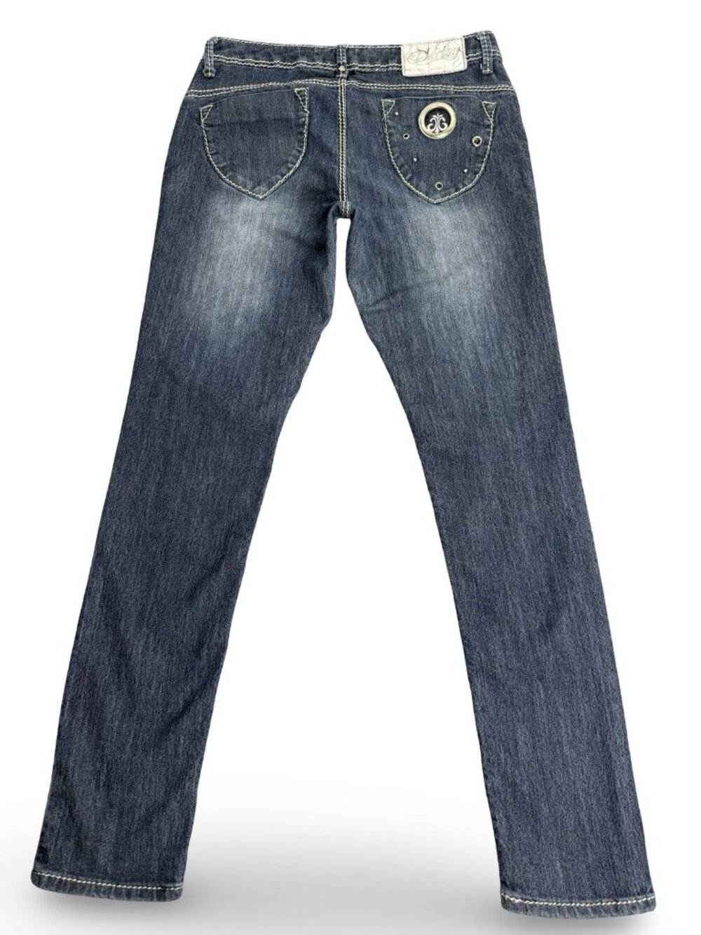 Dereon Y2K Low Rise Straight Jeans 13/14 Medium Wash Studded Embellished McBling